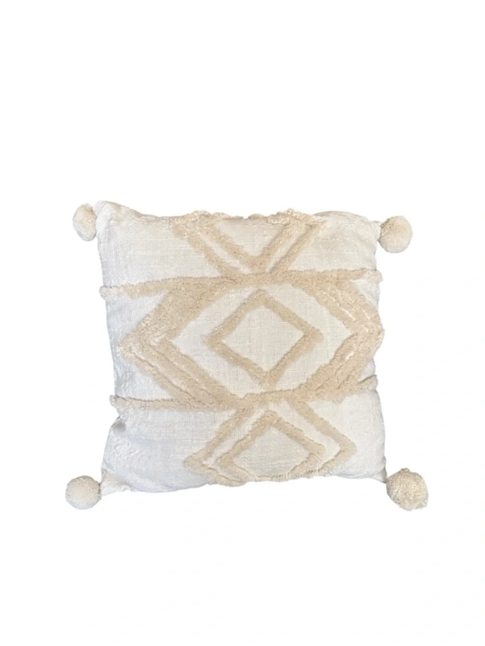 Opalhouse Jungalow Cream Tufted Diamond Throw Pillow Pom Poms Boho 18” New